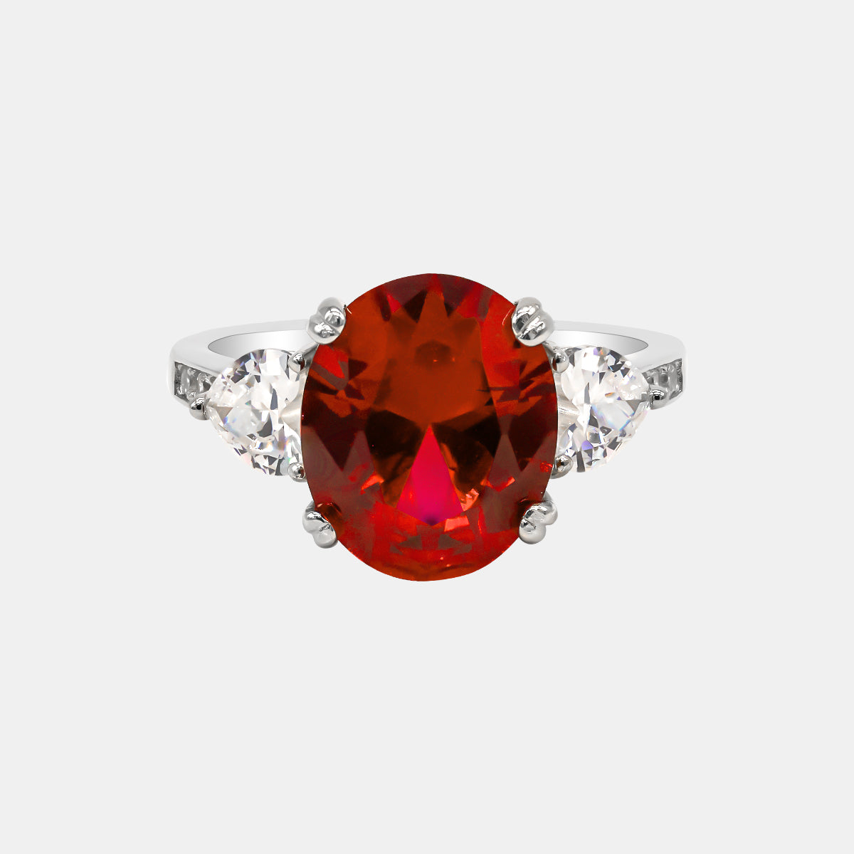 【441】"Heavenly Romance" Heart-accented Oval Cut Labmade Gemstone Ring