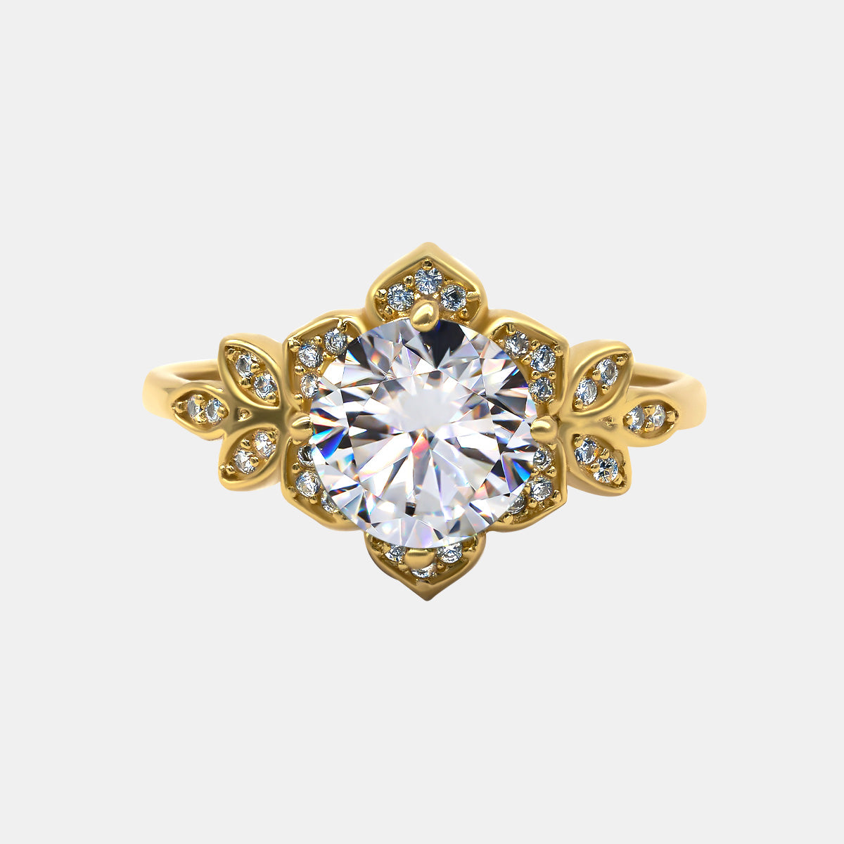 【436】"Heavenly Romance" Gold-plated Lotus Set 2 Carat Moissanite Ring