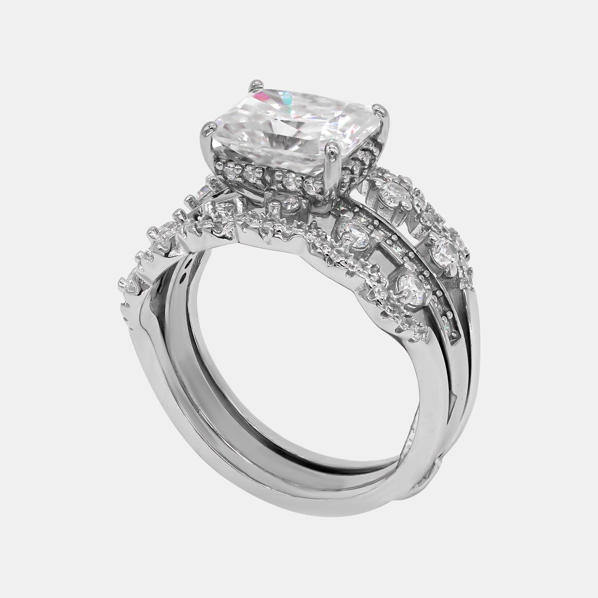 【788】"Slot Art" Splendor 3 Carat Synthetic Moissanite Dating Combined Ring