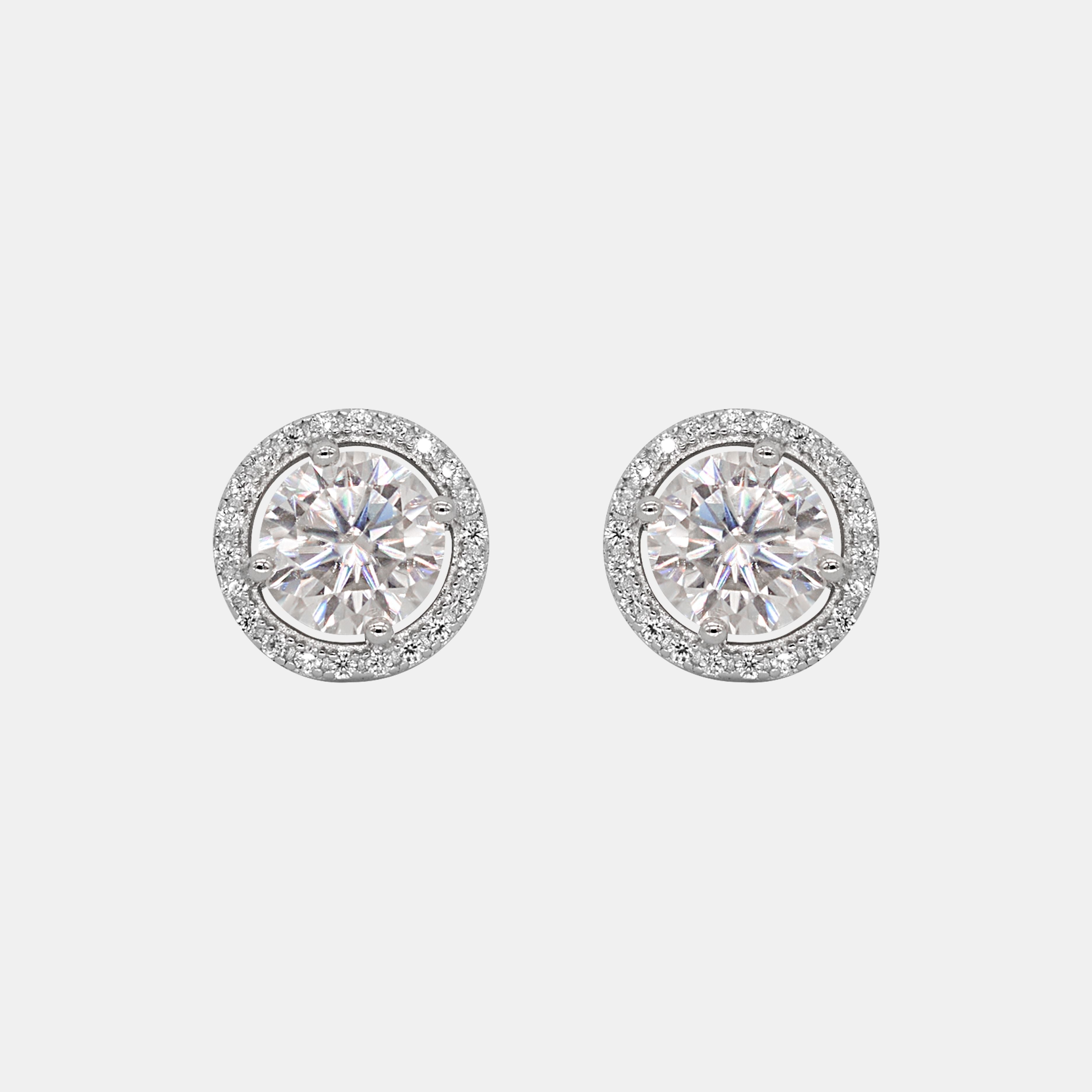【V2】EUPHEMIA Round Halo 1CT*2 Synthetic Moissanite Earrings