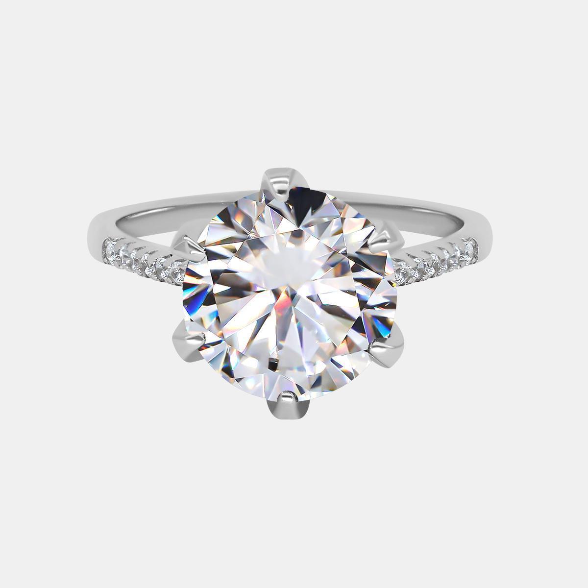 【409】"Deck The Hall"  5 Carat Synthetic Moissanite 6-prongs Paved Ring